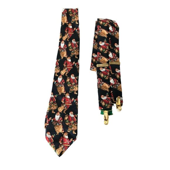 Camden Court Holiday Christmas Neck Tie and Adjustabl Suspenders Santa Red Navy - Picture 7 of 7
